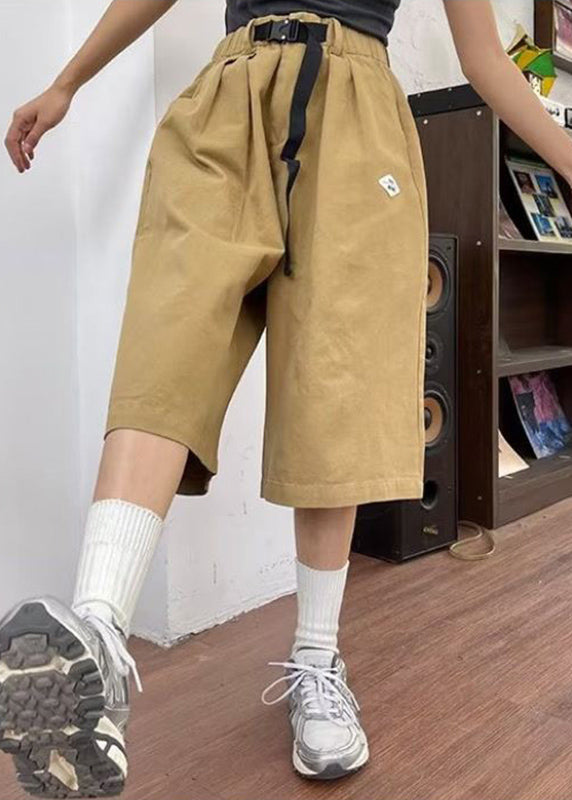 Novelty Khaki Elastic Waist Sashes Mens Wide Leg Pants