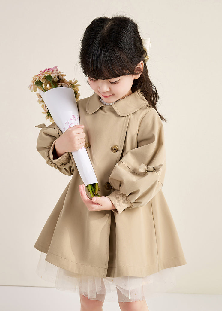 Novelty Khaki Peter Pan Collar Patchwork Button Girls Trench Coats Fall