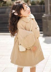 Novelty Khaki Peter Pan Collar Patchwork Button Girls Trench Coats Fall