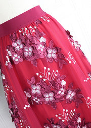 Novelty Mulberry Embroideried Floral Elastic Waist Tulle A Line Skirt Spring