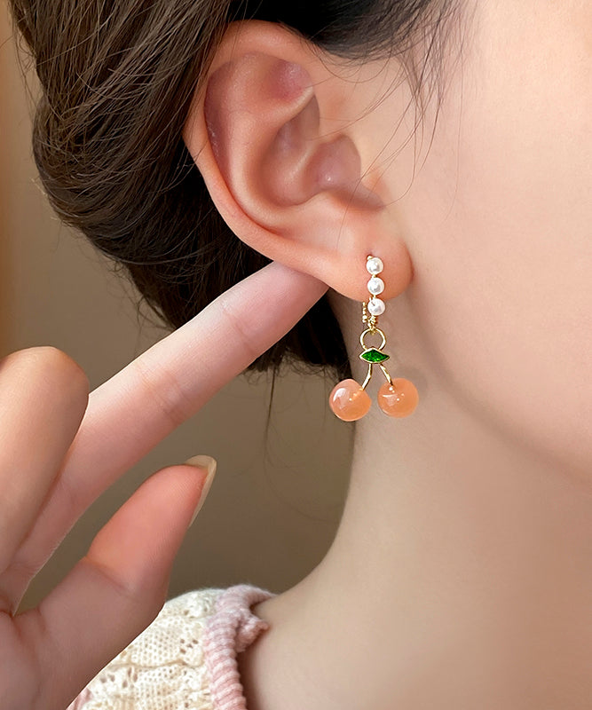 Novelty Orange Copper Alloy Cherry Pearl Hoop Earrings