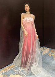 Novelty Pink Bustier Top Lace Up Tulle Long Dresses Sleeveless