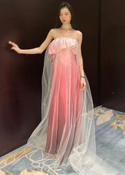 Novelty Pink Bustier Top Lace Up Tulle Long Dresses Sleeveless