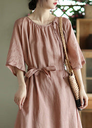 Novelty Pink Wrinkled Patchwork Solid Maxi Dress Summer