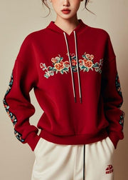 Novelty Red Hooded Print Cotton Sweatshirt Fall