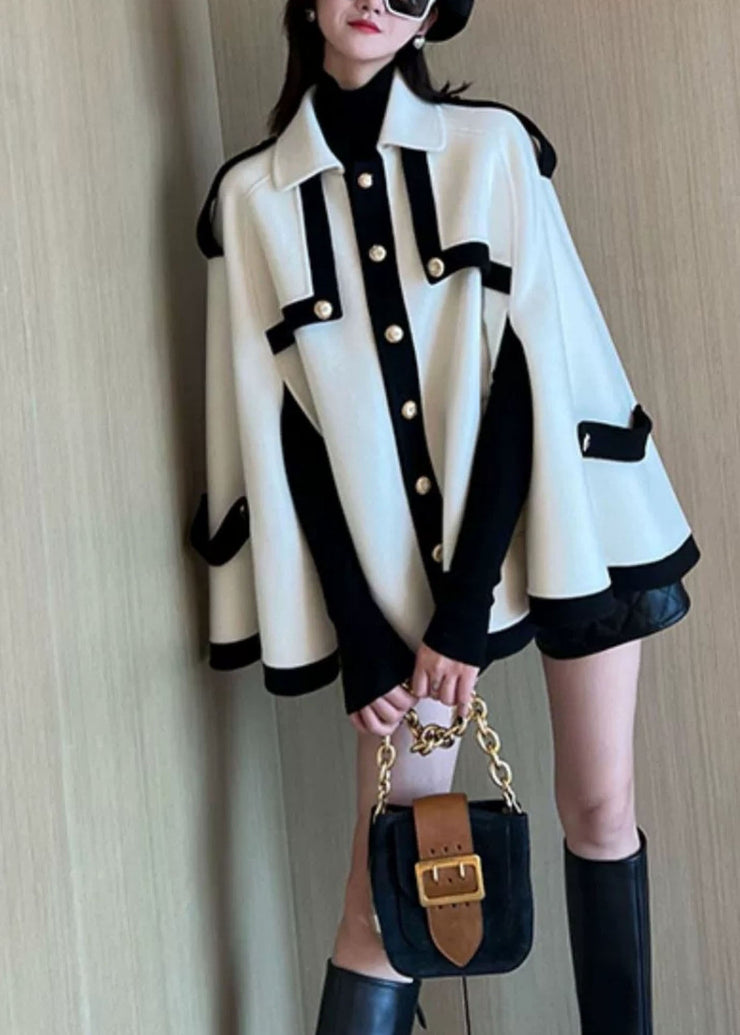 Novelty White Peter Pan Collar Patchwork Woolen Coat Fall