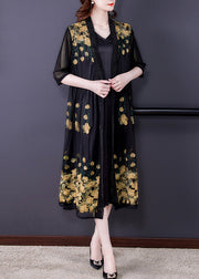 Novelty Yellow Embroideried Floral Tulle Maxi Sunscreen Cardigan Short Sleeve