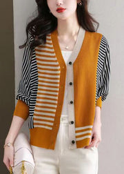 Orange Button Cozy Knit Cardigan V Neck Long Sleeve