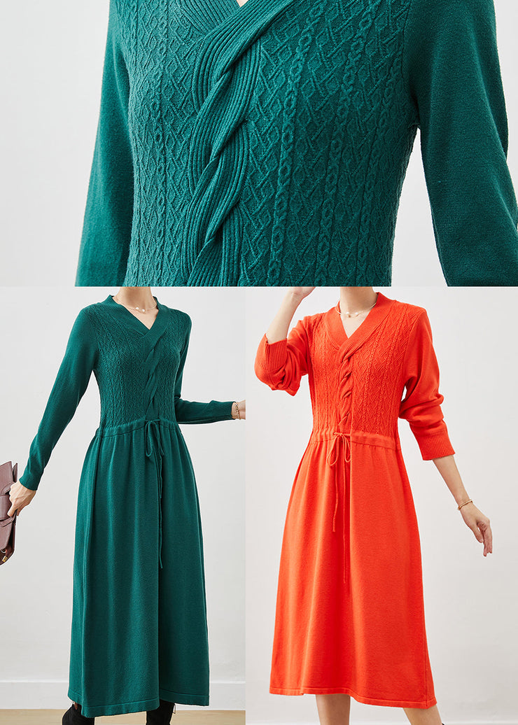 Orange Cable Knit A Line Dress Cinched Spring