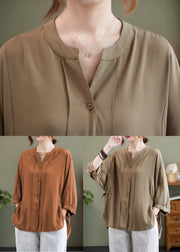 Orange Cotton Shirts Cinched Low High Design Batwing Sleeve