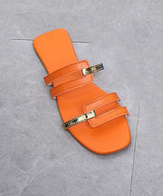 Orange Faux Leather Peep Toe Splicing Flats Slide Sandals