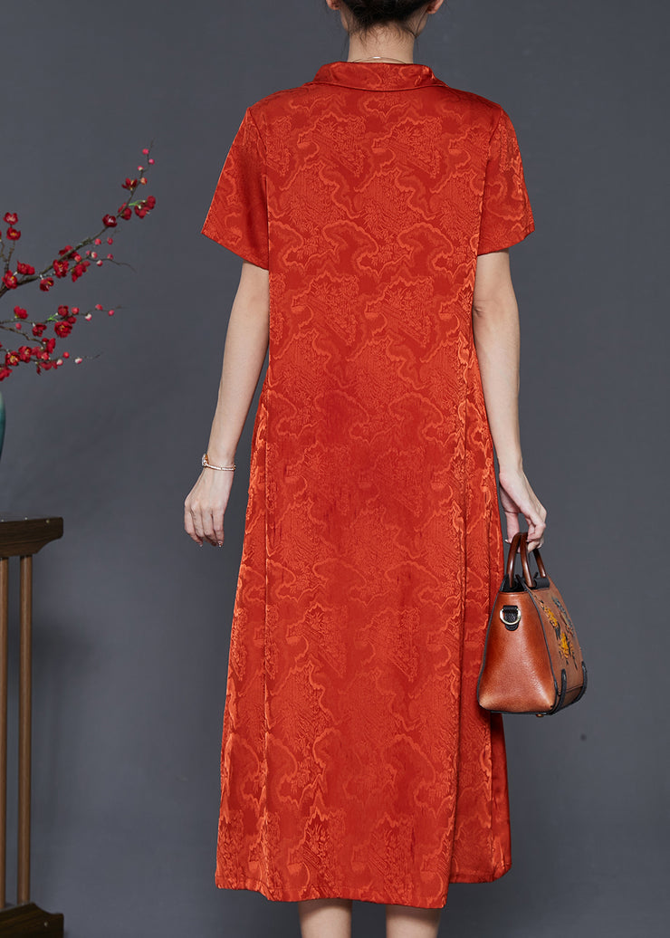 Orange Jacquard Silk Long Dress Exra Large Hem Summer