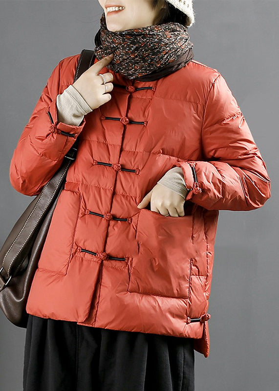 Orange Low High Design Duck Down Coats Stand Collar Winter