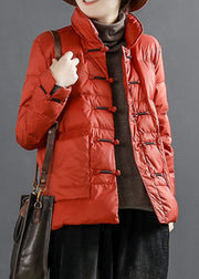 Orange Low High Design Duck Down Coats Stand Collar Winter