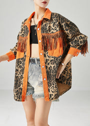 Orange Patchwork Cotton Coats Tasseled Leopard Print Fall