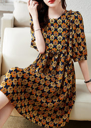 Orange Patchwork Ruffled Long Dress Short Sleeve