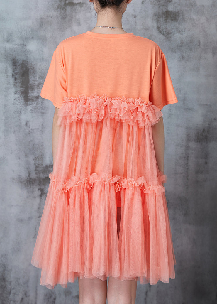 Orange Patchwork Tulle Mini Dresses Oversized Summer