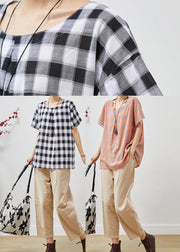 Orange Plaid Fine Linen Two Pieces Set O-Neck Oversized Summer