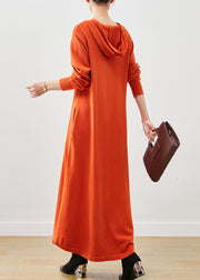 Orange Silm Fit Knit Ankle Dress Hooded Spring