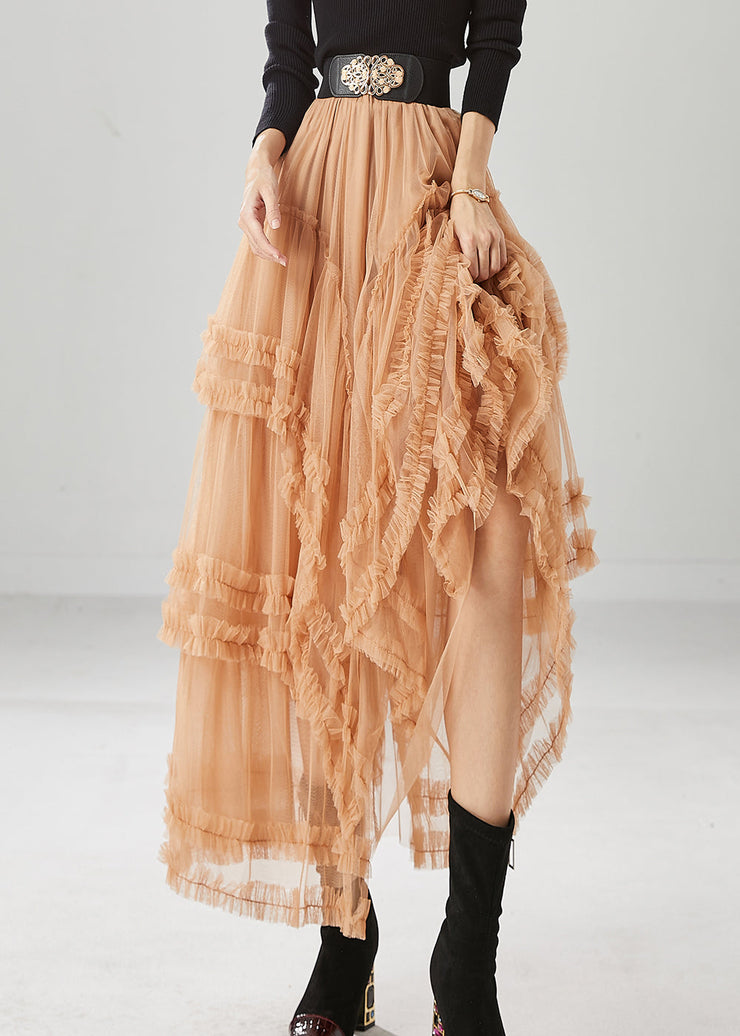 Orange Silm Fit Tulle Skirts Ruffled Exra Large Hem Fall