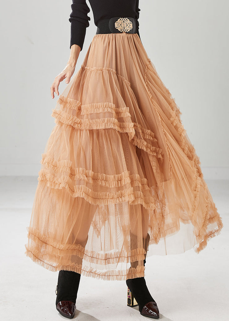 Orange Silm Fit Tulle Skirts Ruffled Exra Large Hem Fall