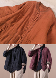 Orange Warm Linen Jackets Oriental Winter Parka Coats