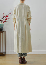 Organic Beige Peter Pan Collar Patchwork Linen Long Shirts Fall