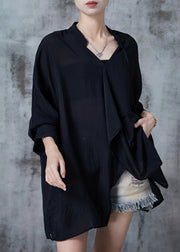 Organic Black Asymmetrical Oversized Cotton Shirts Fall