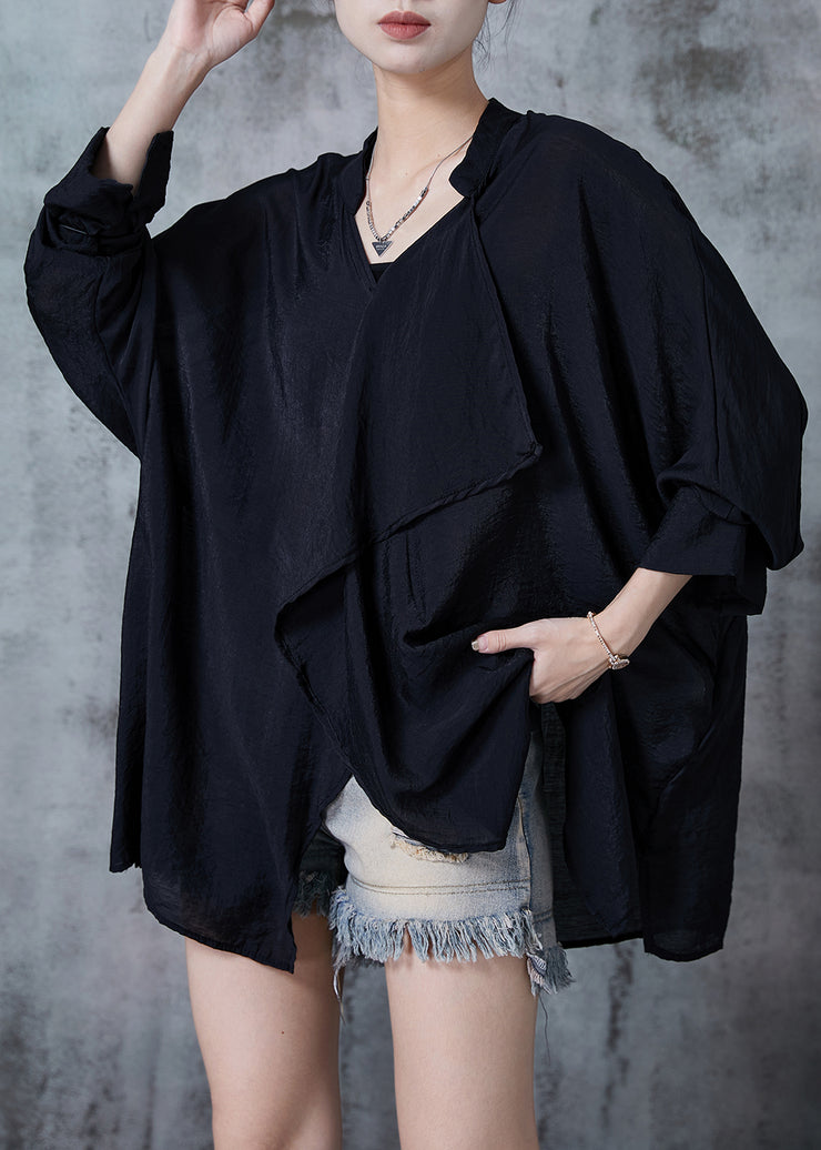 Organic Black Asymmetrical Oversized Cotton Shirts Fall