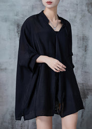 Organic Black Asymmetrical Oversized Cotton Shirts Fall