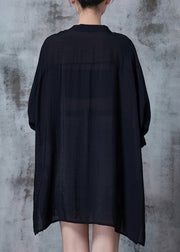 Organic Black Asymmetrical Oversized Cotton Shirts Fall