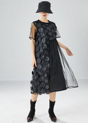 Organic Black Asymmetrical Patchwork Tulle Dresses Summer