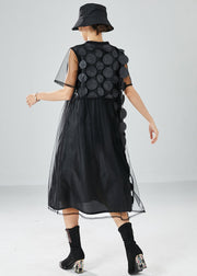 Organic Black Asymmetrical Patchwork Tulle Dresses Summer