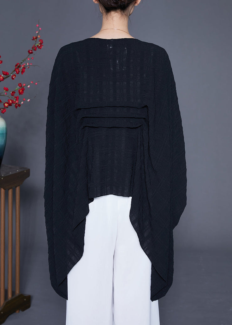 Organic Black Oversized Asymmetrical Design Silk Long Smock Batwing Sleeve