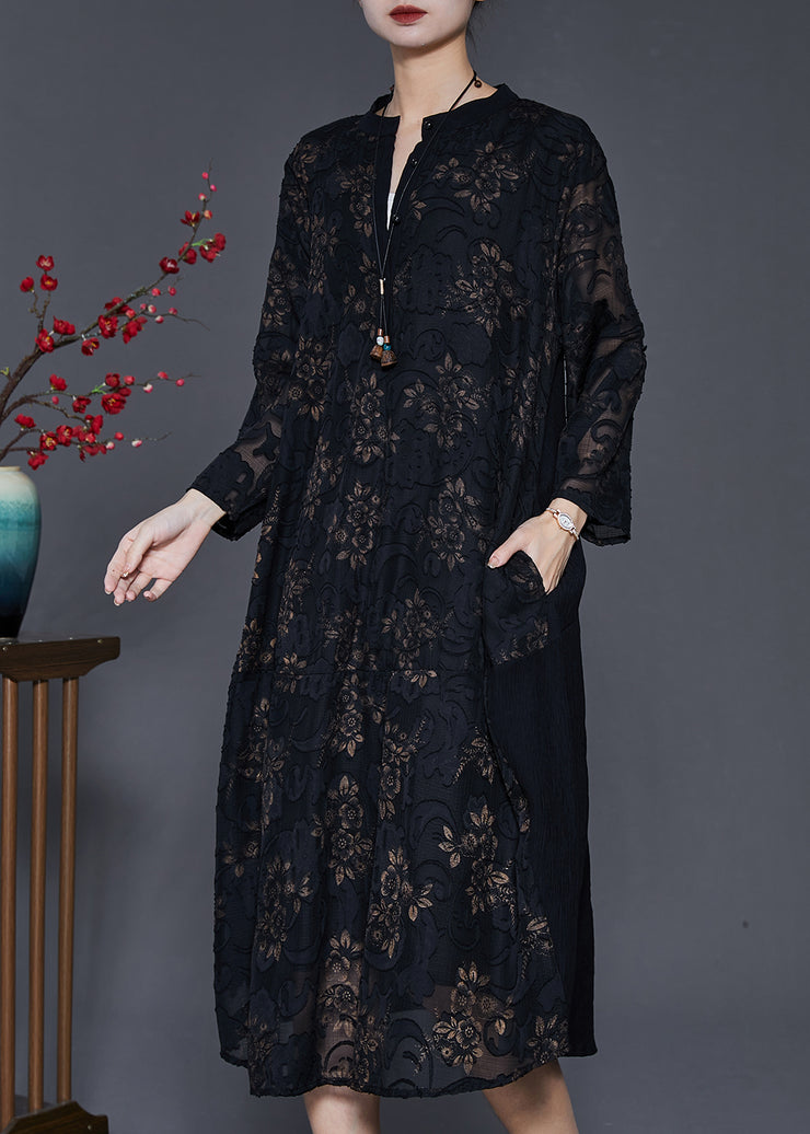 Organic Black Oversized Jacquard Cotton Maxi Dresses Spring