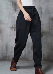 Organic Black Oversized Patchwork Cotton Harem Pants Spring