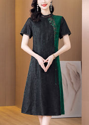 Organic Black Tasseled Embroideried Patchwork Silk Dress Summer