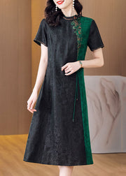 Organic Black Tasseled Embroideried Patchwork Silk Dress Summer