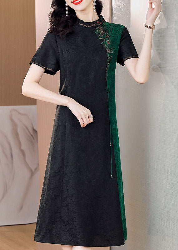 Organic Black Tasseled Embroideried Patchwork Silk Dress Summer