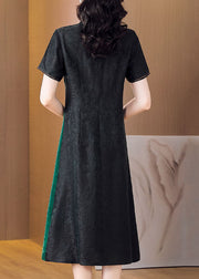 Organic Black Tasseled Embroideried Patchwork Silk Dress Summer