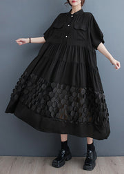 Organic Black Wrinkled Patchwork Solid Vacation Long Dresses Summer