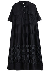 Organic Black Wrinkled Patchwork Solid Vacation Long Dresses Summer