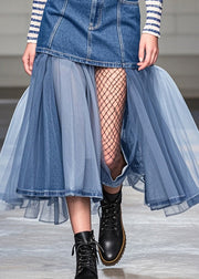 Organic Blue Asymmetrical Patchwork Tulle Denim Skirts Summer