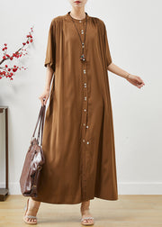 Organic Brown Oversized Cotton Maxi Dresses Summer