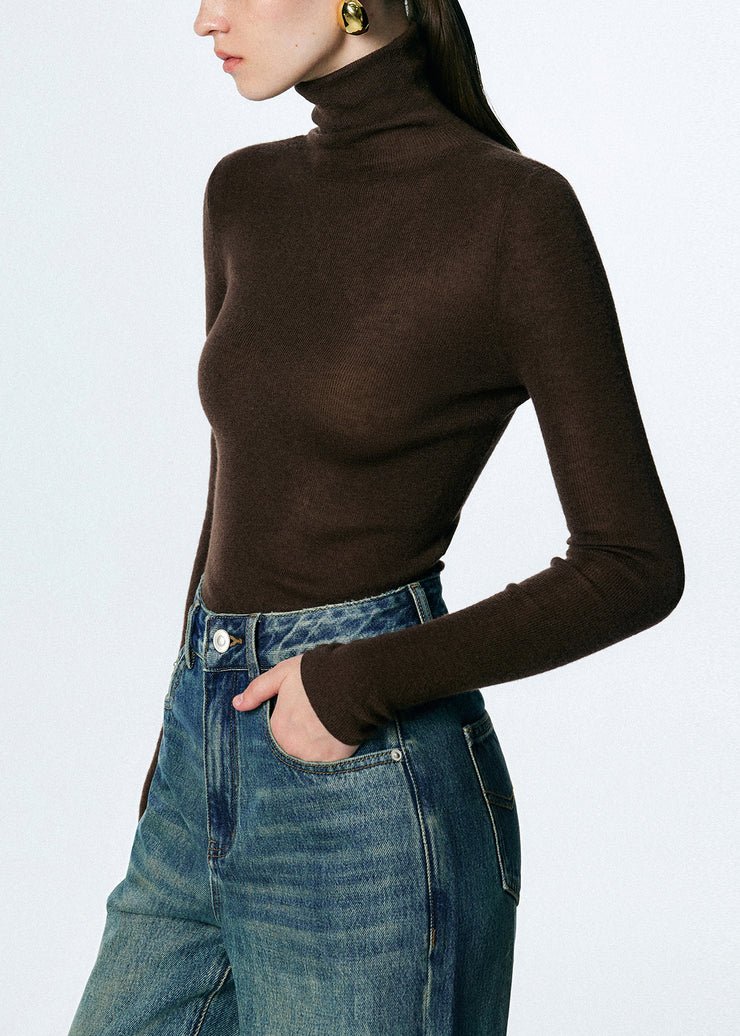 Organic Coffee Hign Neck Slim Fit Woolen Sweater Fall