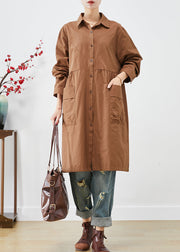 Organic Coffee Oversized Patchwork Pockets Cotton Trench Coats Fall