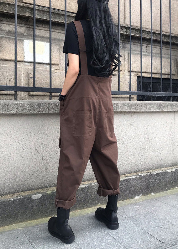 Organic Coffee Solid Overalls Jumpsuit Summer