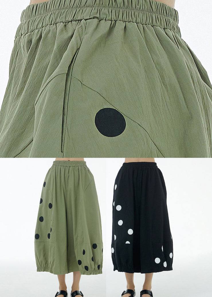 Organic Green Dot Print Cotton Crop Pants Summer