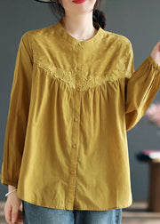 Organic Green O Neck Embroideried Cotton Shirts Spring