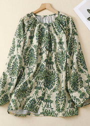 Organic Green O-Neck Print Chiffon Top Summer